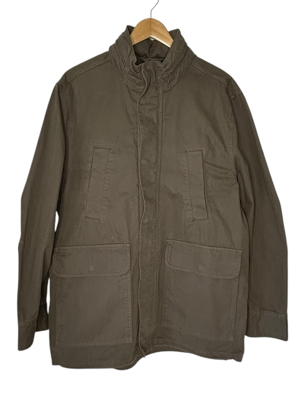 MADEWELL Mens L Green Brown Cotton Pockets Hood Zip Field Jacket